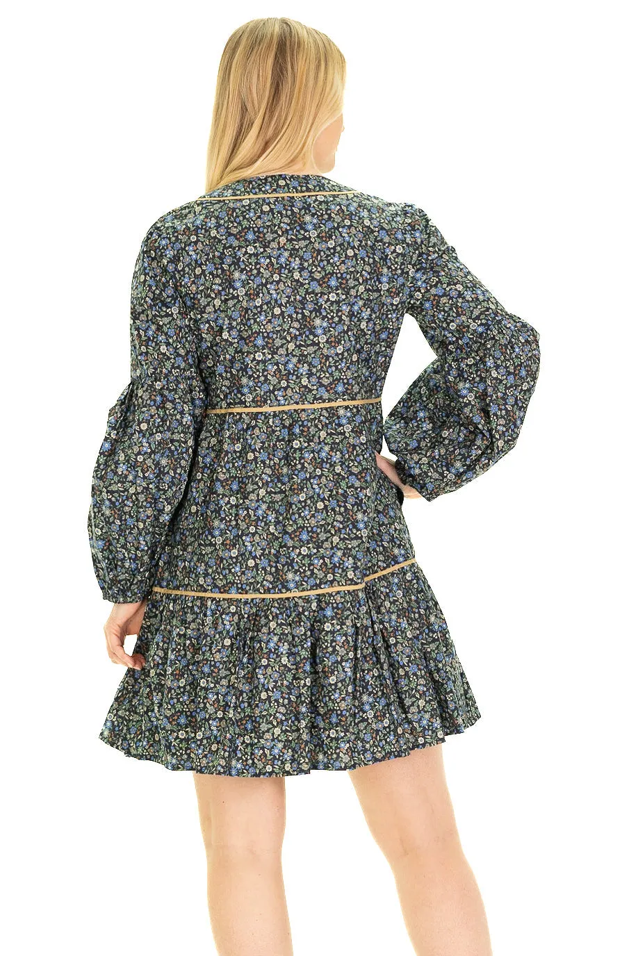 The Helena Tiered Piped Dress in Green Floral sold by Duffield Lane product image thumbnail 3