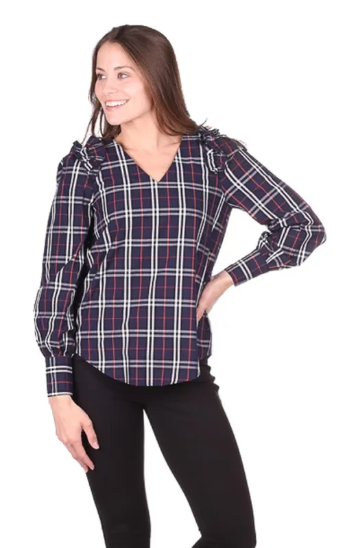 Scarlett Top in Navy Plaid sold by Duffield Lane