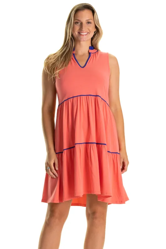 The Harriet Dress in Coral sold by Duffield Lane