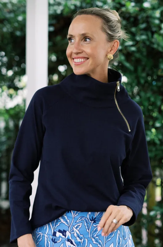 The Bowen Sweatshirt in SuperSoft Navy sold by Duffield Lane