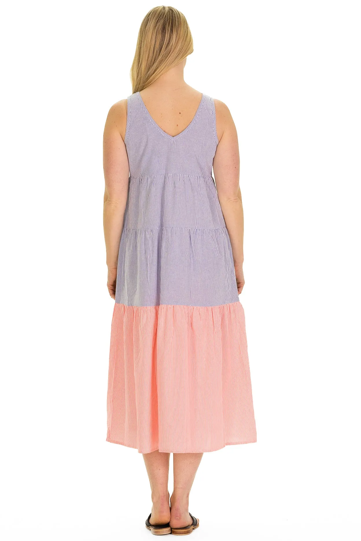 The Kalina Dress in Neon Coral & Blue Seersucker sold by Duffield Lane product image thumbnail 3