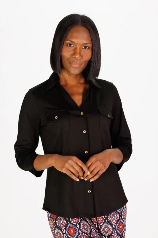 The Birdie Top in Black sold by Duffield Lane