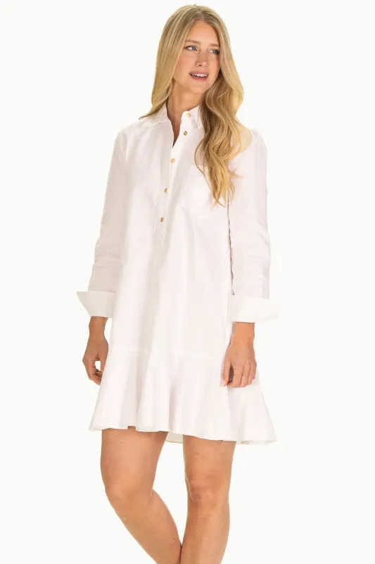 The Iris Dress in White Oxford sold by Duffield Lane