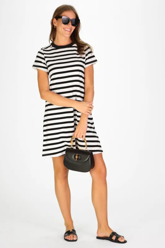 Tallie T-Shirt Dress in Black and White Stripe sold by Duffield Lane