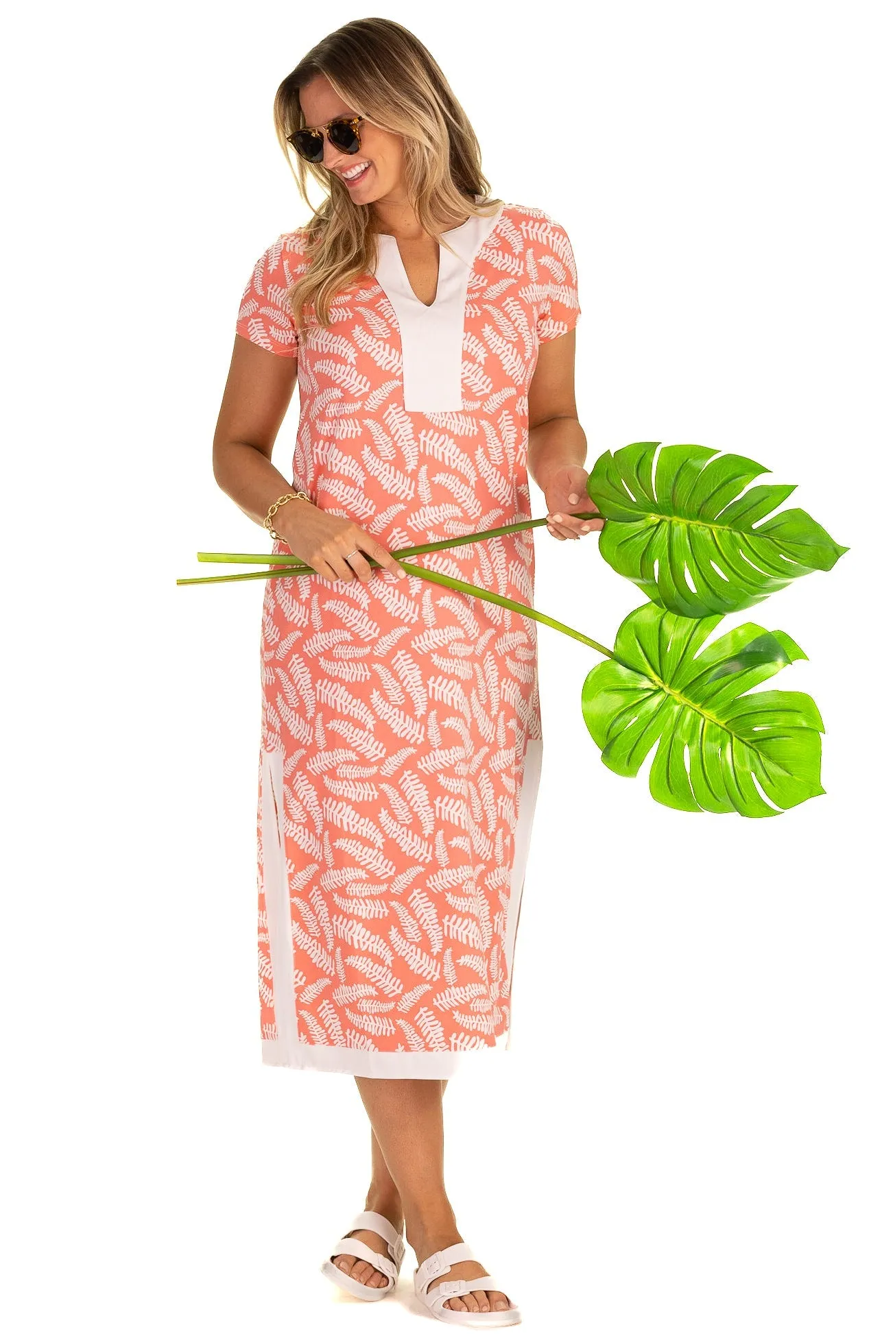 The Performance Kai Caftan in Coral Fern sold by Duffield Lane product image thumbnail 4