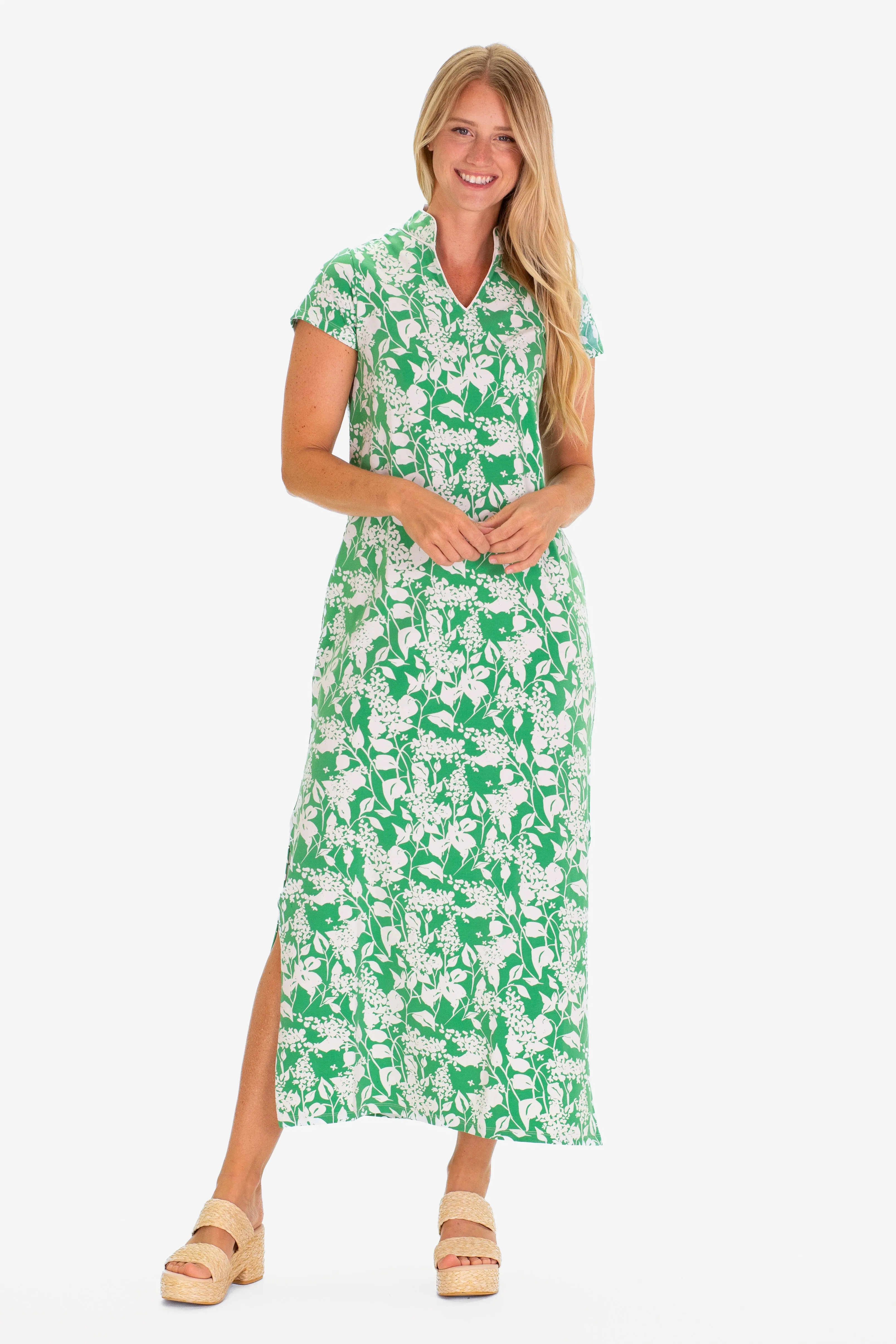 The Gaia Maxi Dress in Green Garden sold by Duffield Lane
