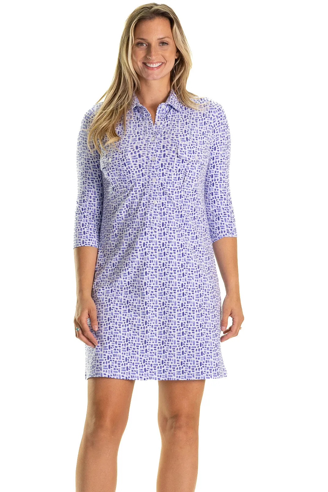 The Coco Dress in Blue Basketweave sold by Duffield Lane