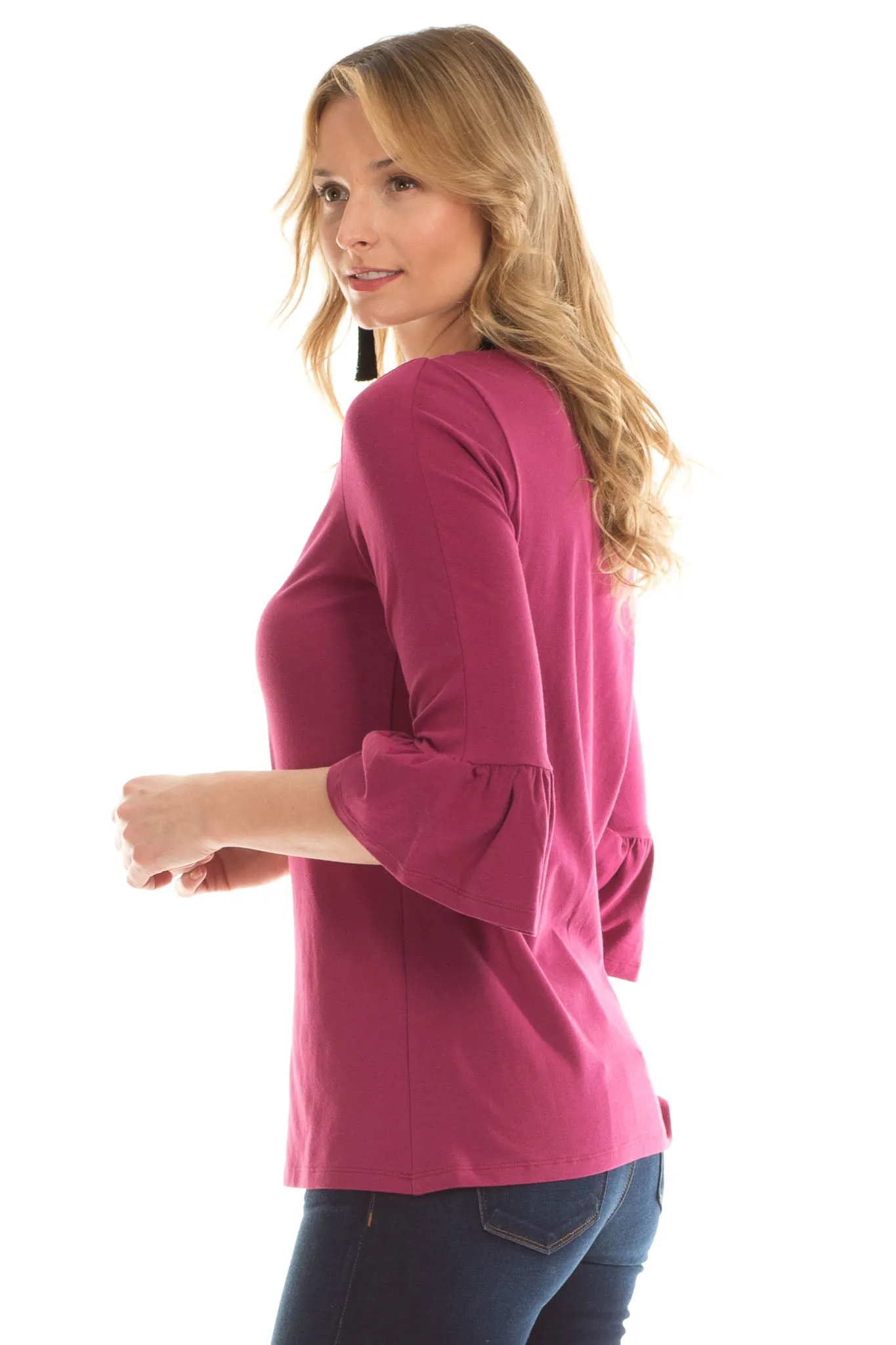 Rose Ruffle Sleeve Top in Merlot sold by Duffield Lane product image thumbnail 3