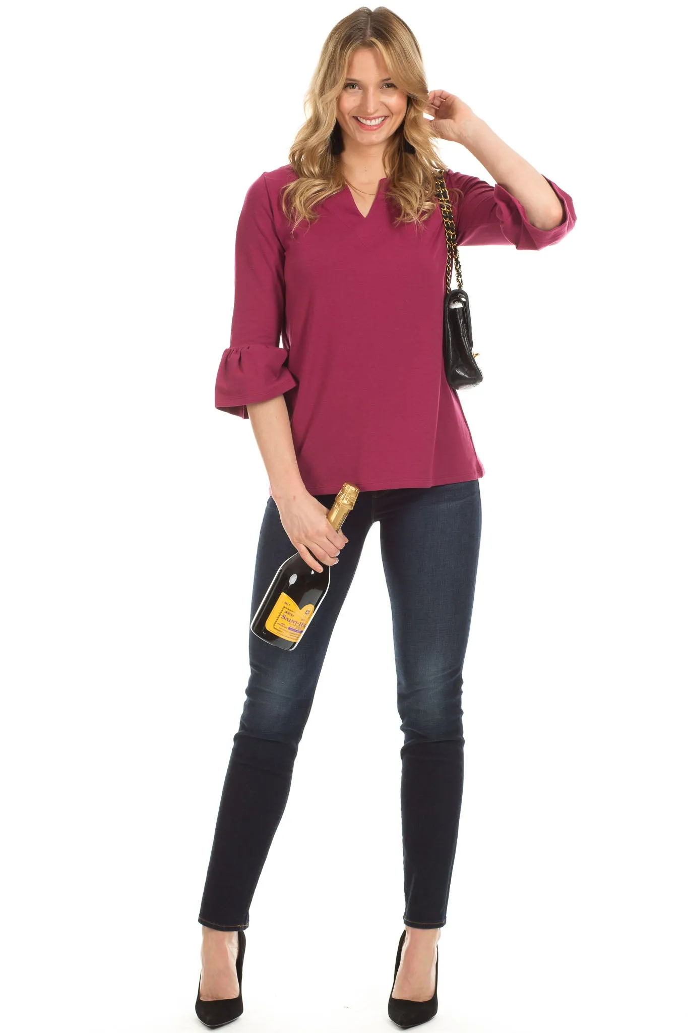 Rose Ruffle Sleeve Top in Merlot sold by Duffield Lane product image thumbnail 4