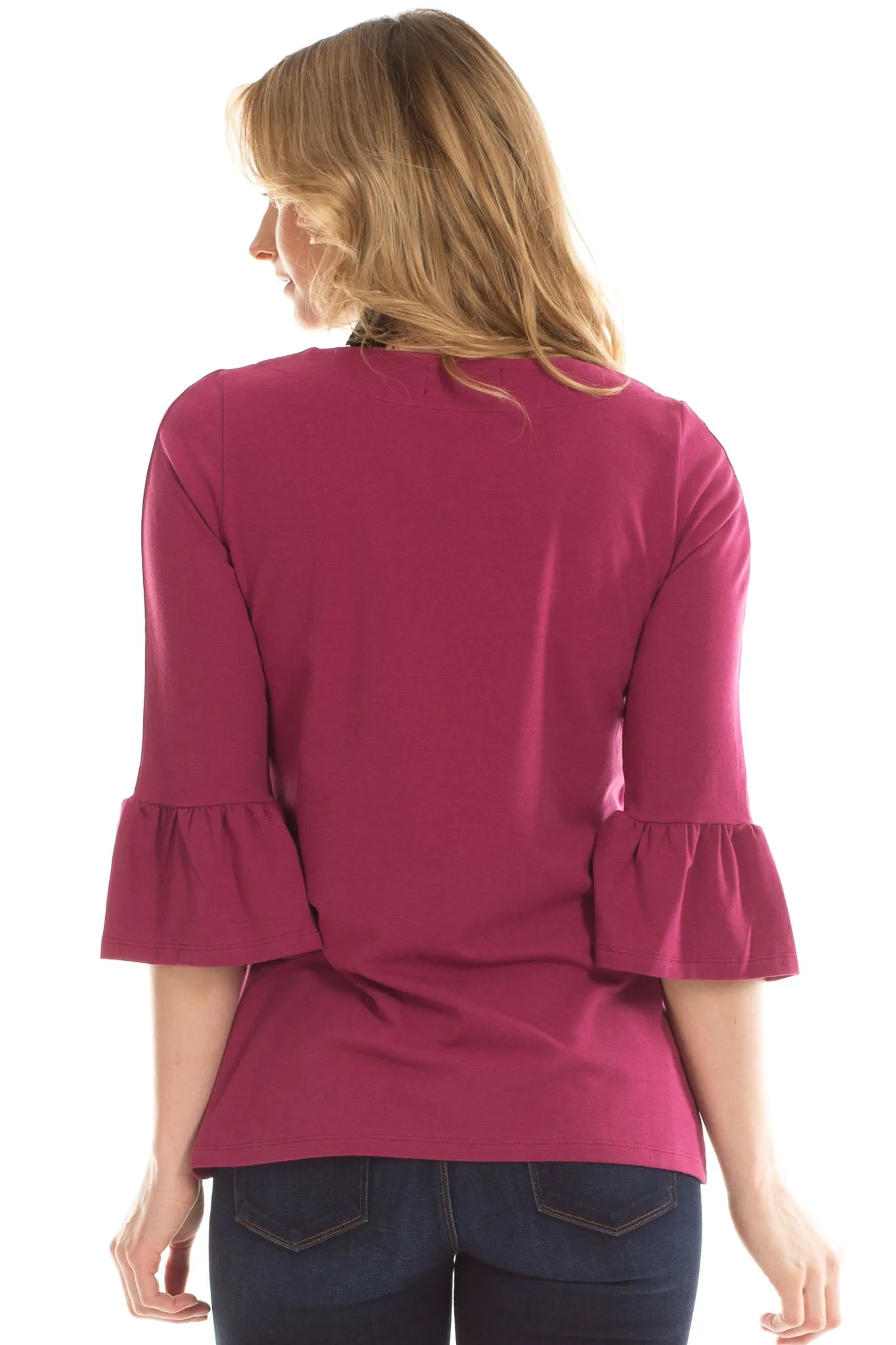 Rose Ruffle Sleeve Top in Merlot sold by Duffield Lane product image thumbnail 2