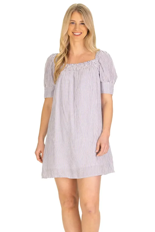 The Vera Dress in Blue Gauze Stripe made by Duffield Lane