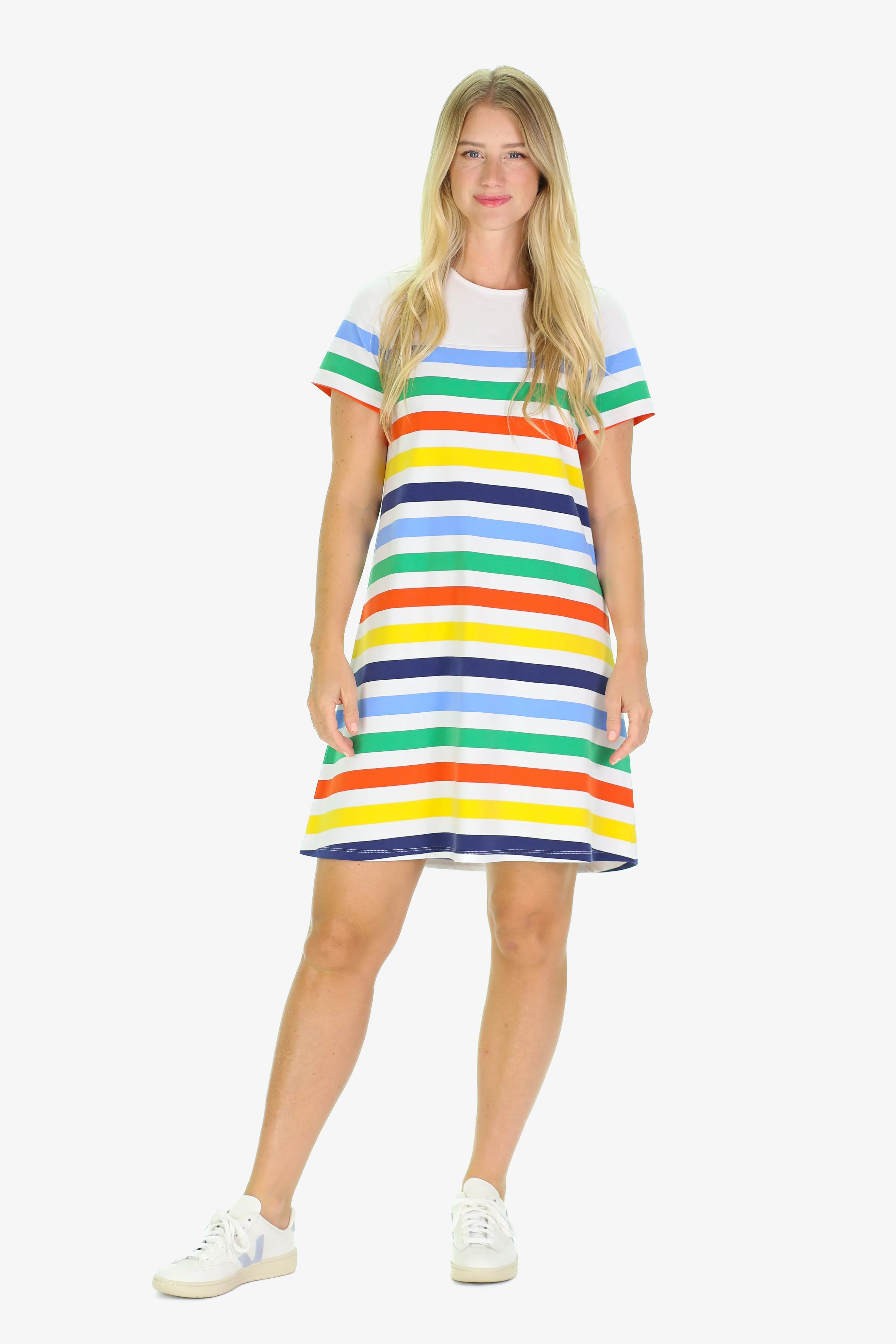 The Nadine T Shirt Dress in Popsicle Stripe sold by Duffield Lane