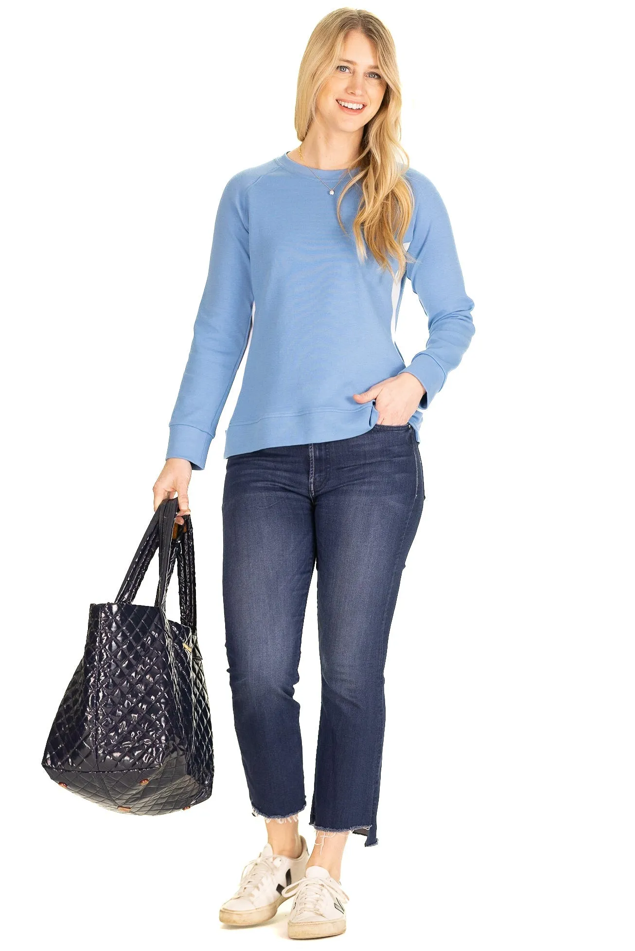 The Finley Crew Neck in Heritage Blue sold by Duffield Lane