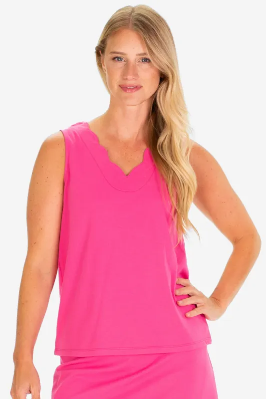 The Pique Serena Scallop Tank in Raspberry sold by Duffield Lane