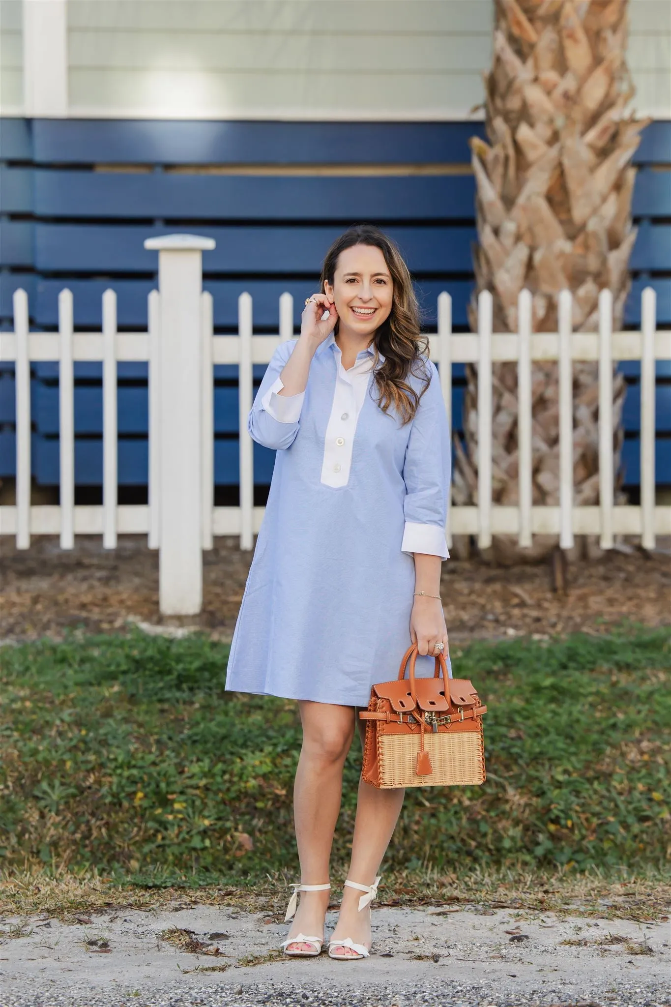 The Raleigh Collared Dress in Blue Oxford sold by Duffield Lane