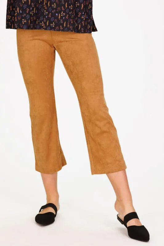 Traveling Pant in Brown Stretch Suede sold by Duffield Lane