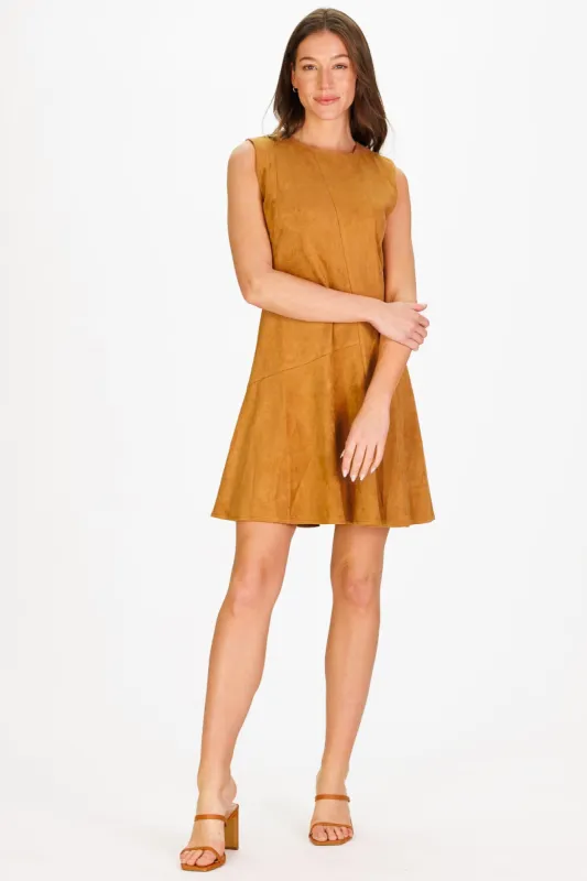 Arianna Dress in Brown Stretch Suede sold by Duffield Lane