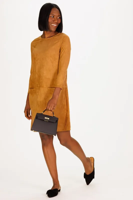 Kristin Dress in Brown Stretch Suede sold by Duffield Lane