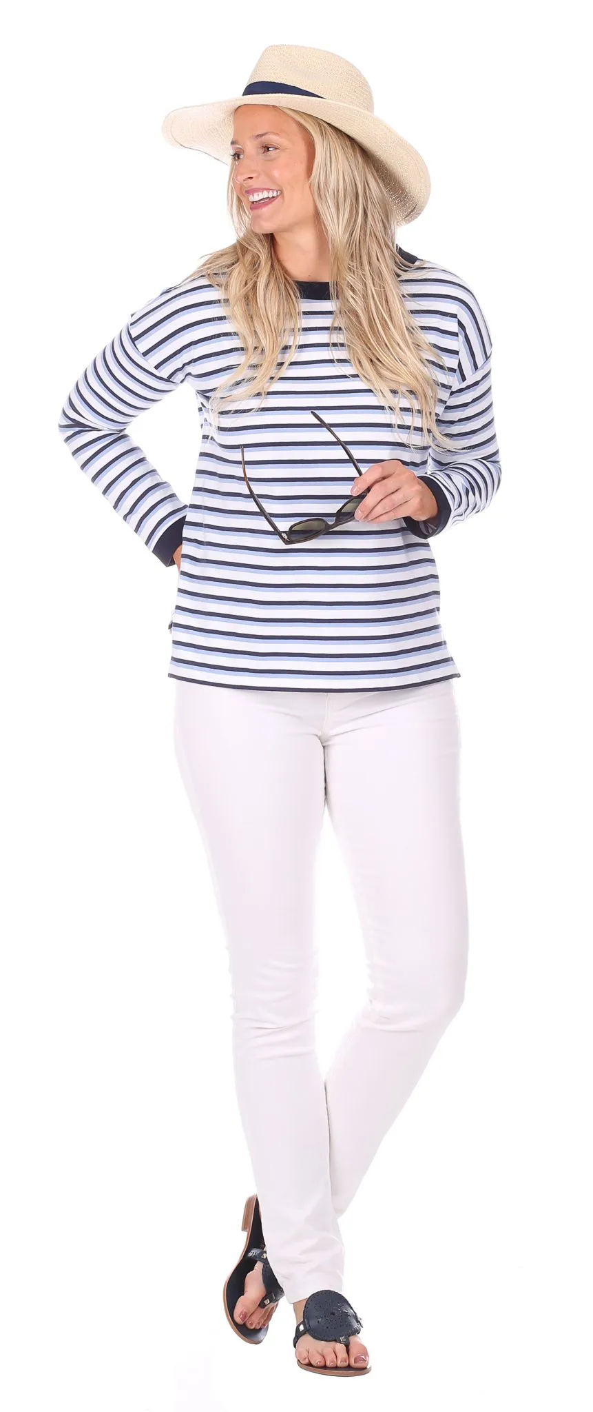 Sunset Pullover in Navy, White & Hydrangea Stripe sold by Duffield Lane product image thumbnail 4