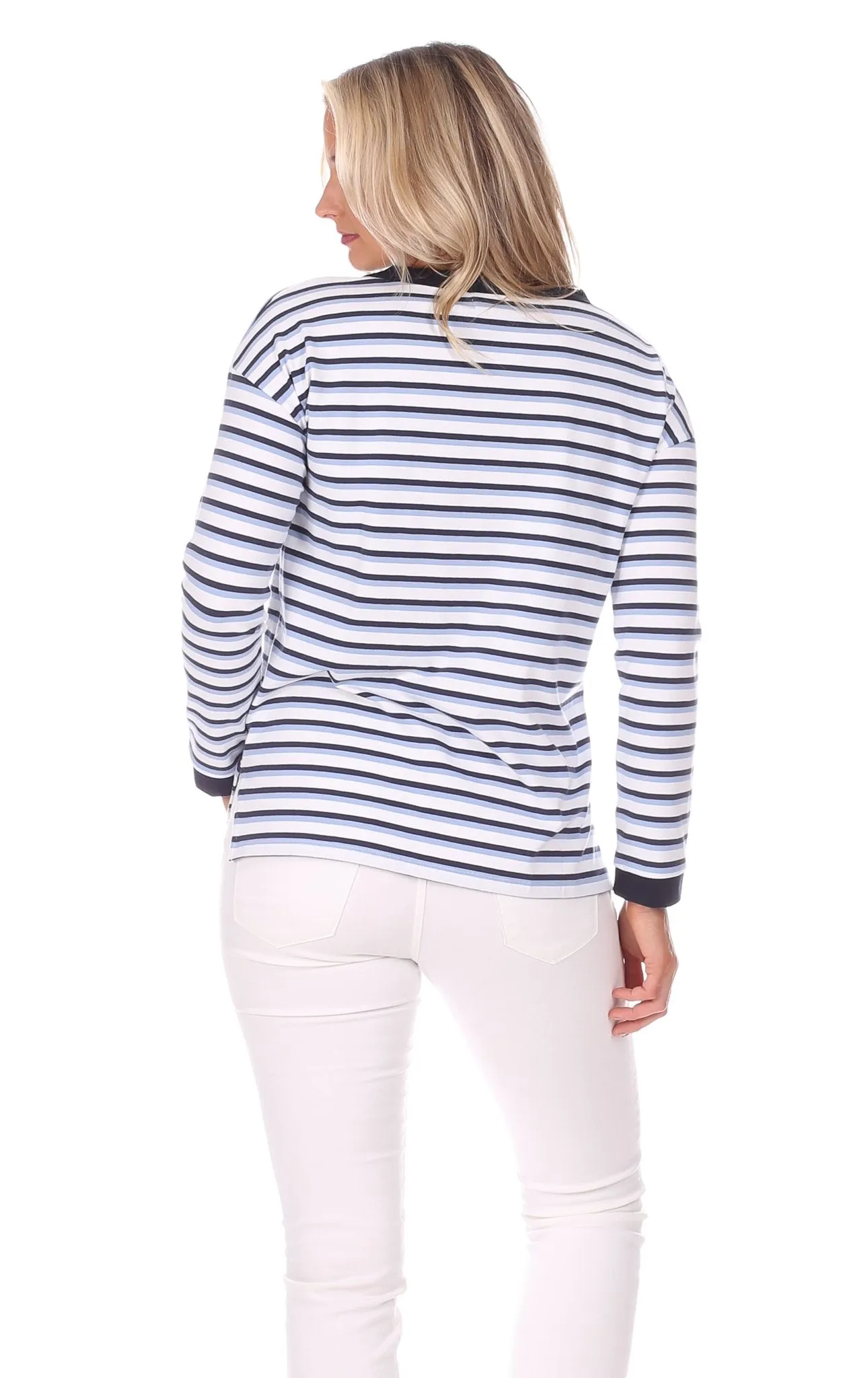 Sunset Pullover in Navy, White & Hydrangea Stripe sold by Duffield Lane product image thumbnail 2