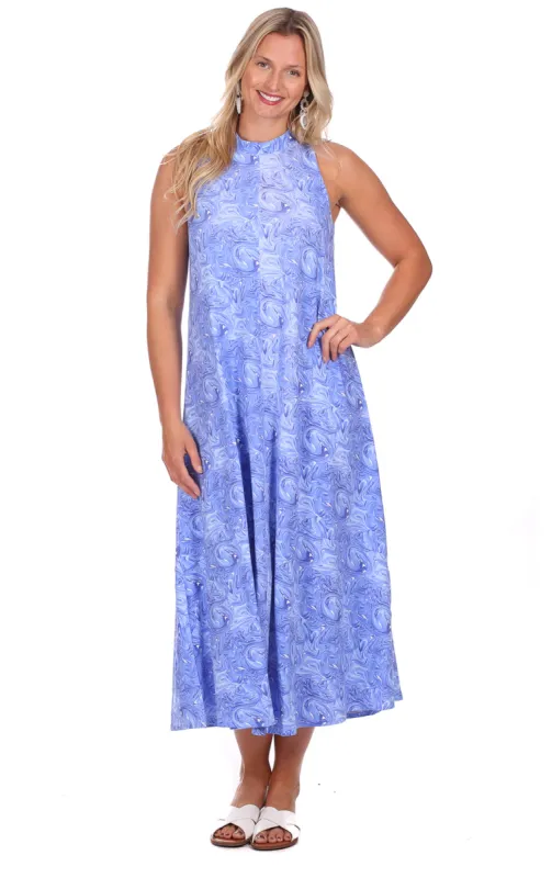 Lennox Midi Dress in Blue Marble sold by Duffield Lane
