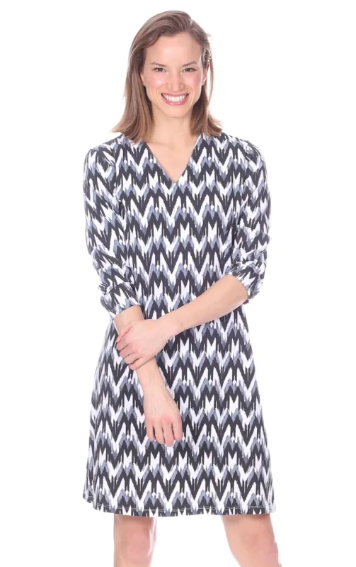 Maren Dress in Black & White Ikat sold by Duffield Lane