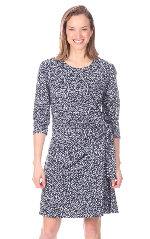 Louisa Dress in Grey Leopard sold by Duffield Lane