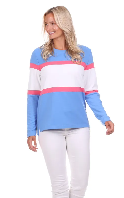 Cynthia Colorblock Pullover in Hydrangea, Strawberry & White sold by Duffield Lane
