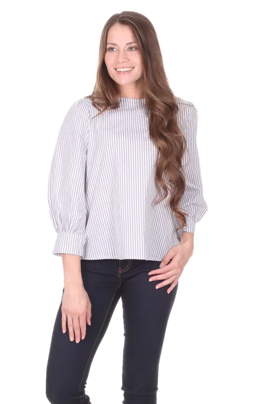Sylvie Blouse in Grey Stripe sold by Duffield Lane