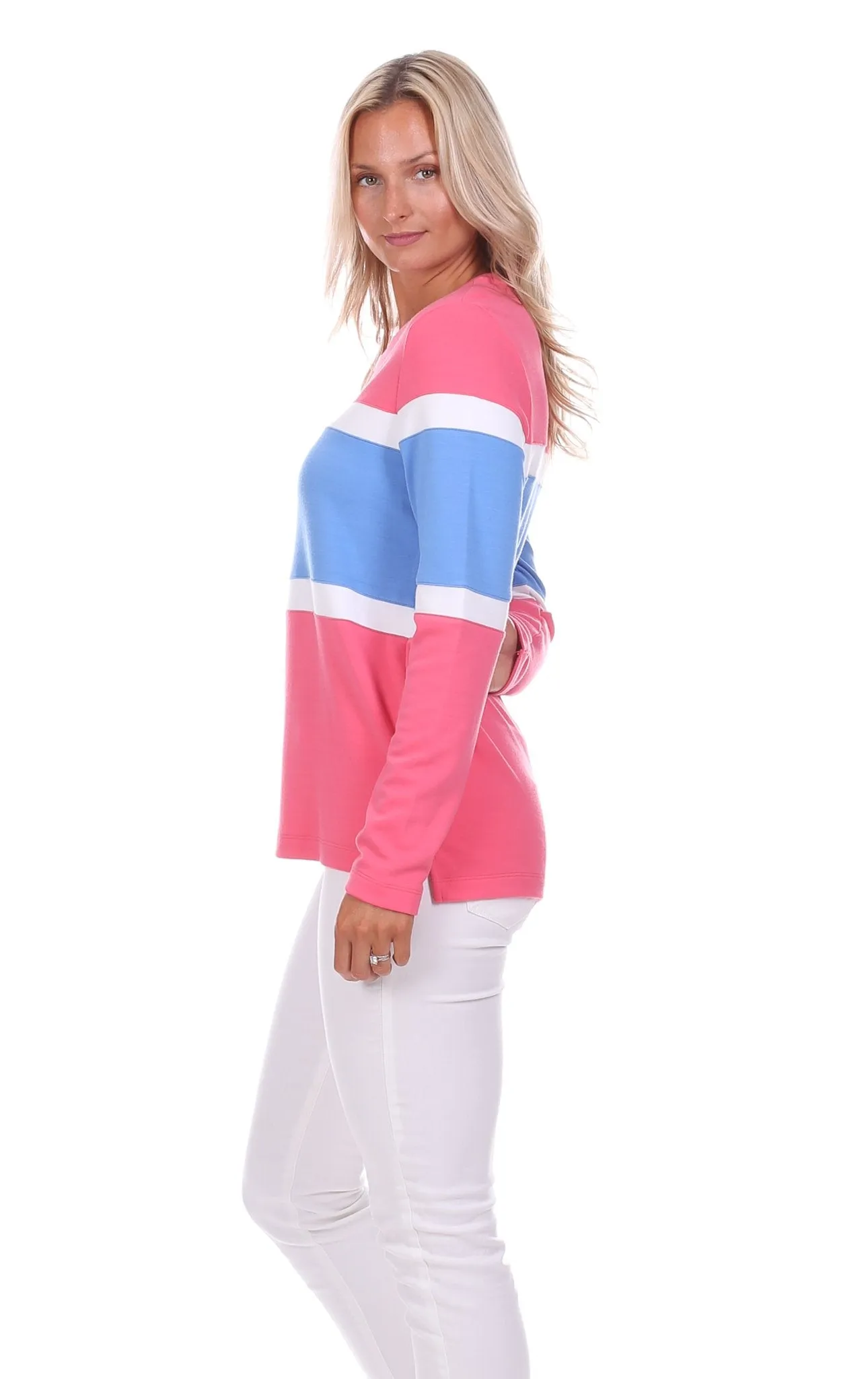 Cynthia Colorblock Pullover in Strawberry, White & Hydrangea sold by Duffield Lane product image thumbnail 3