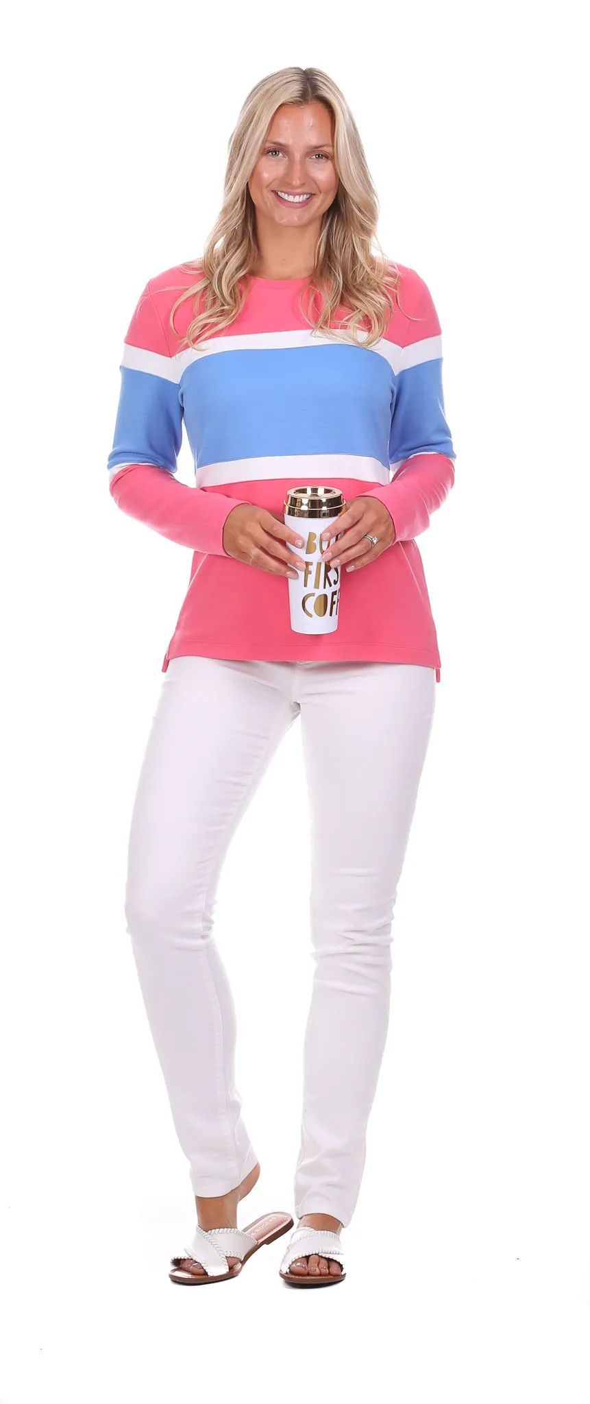 Cynthia Colorblock Pullover in Strawberry, White & Hydrangea sold by Duffield Lane product image thumbnail 4