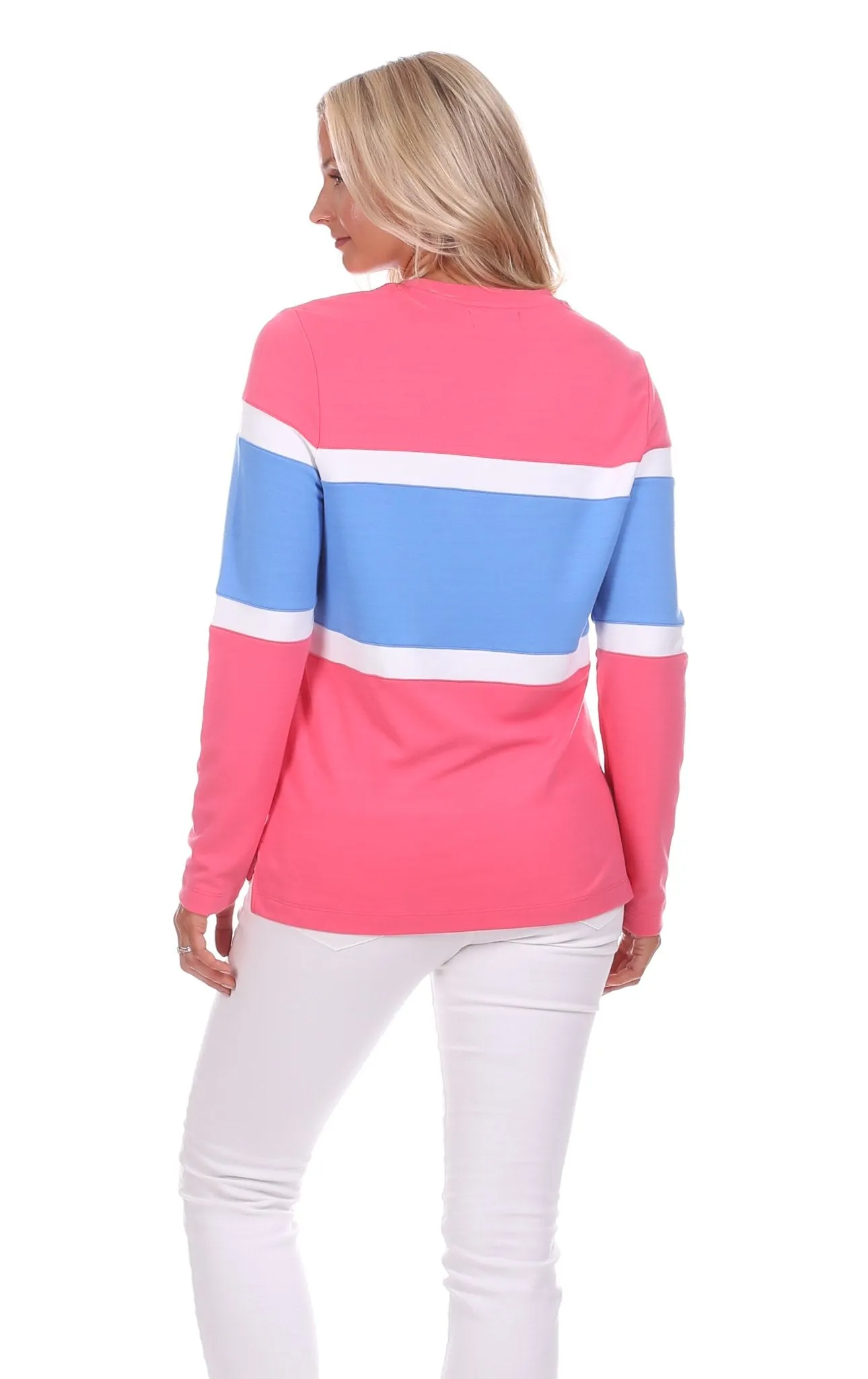 Cynthia Colorblock Pullover in Strawberry, White & Hydrangea sold by Duffield Lane product image thumbnail 2