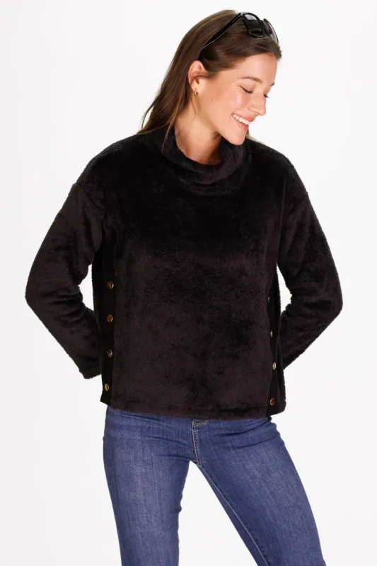 Cori Sweatshirt in Black Fuzzy Fleece sold by Duffield Lane