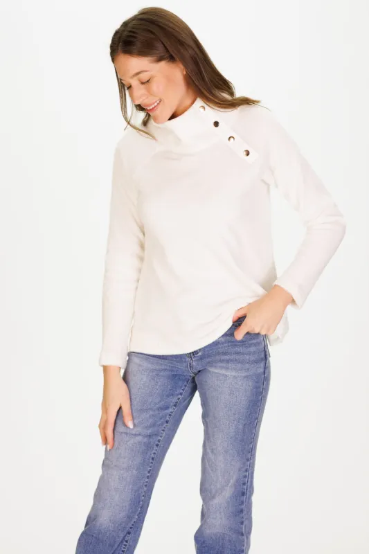 Snap Bowen in Cream Fuzzy Fleece sold by Duffield Lane