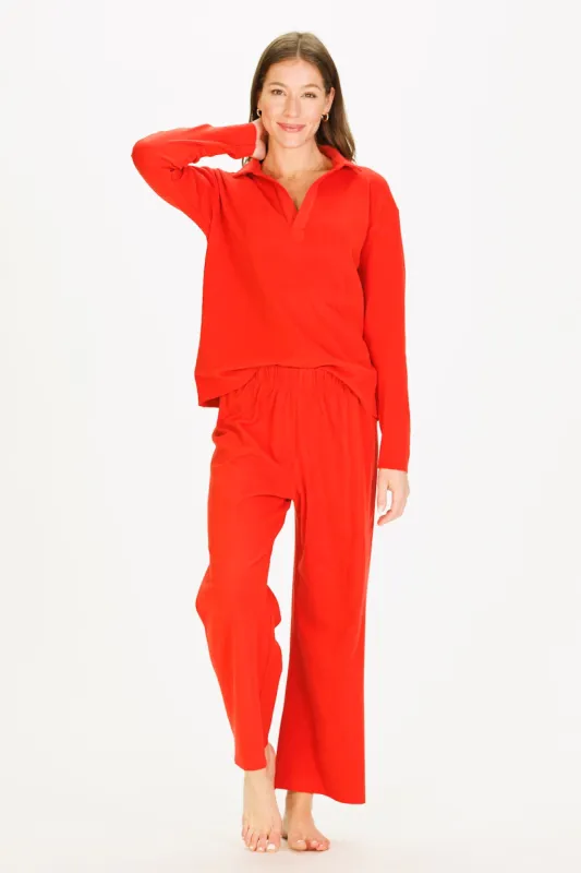 Cropped Peri Pant in Red SuperSoft sold by Duffield Lane
