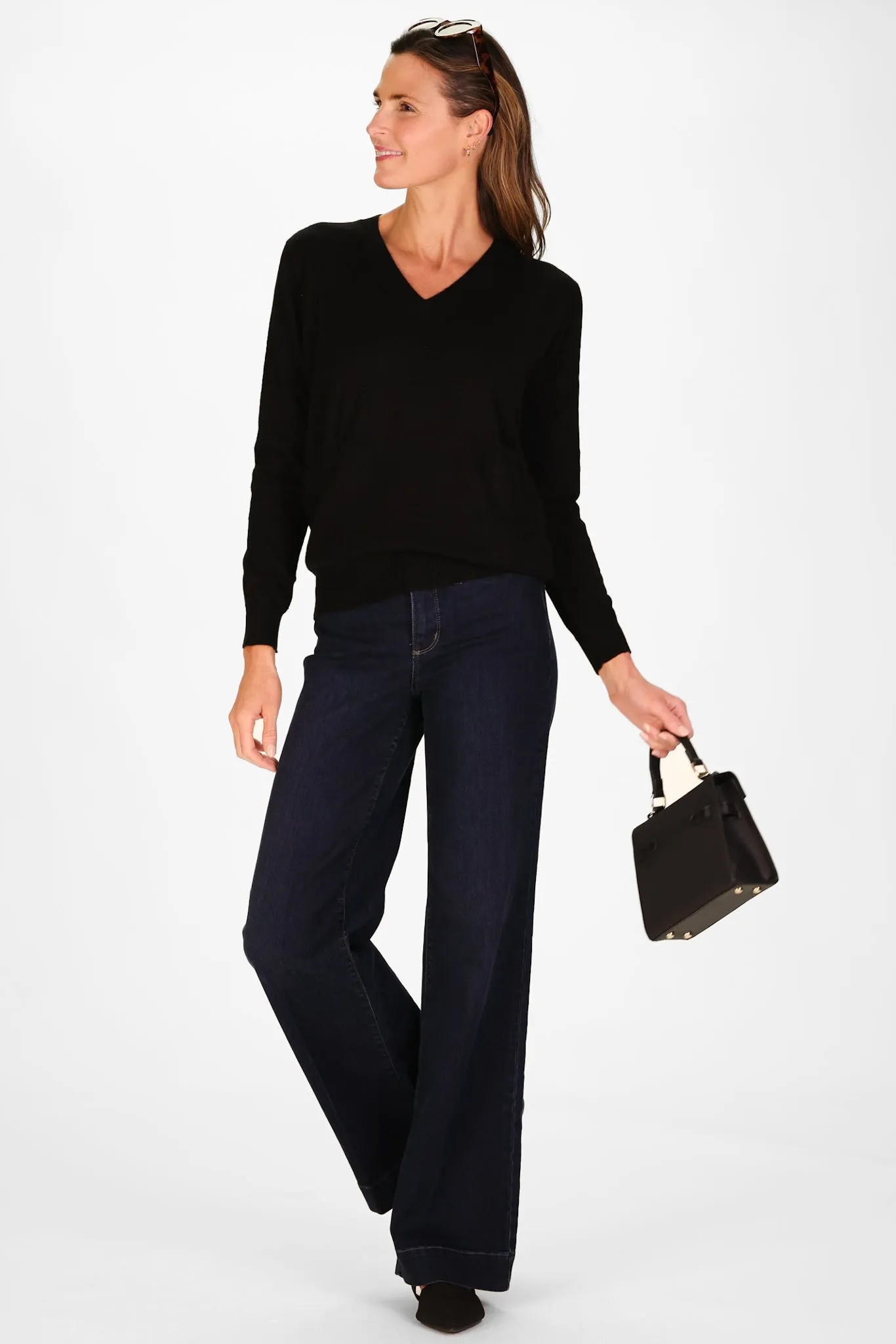 Cashmere Pocket Sweater in Black Shimmer sold by Duffield Lane