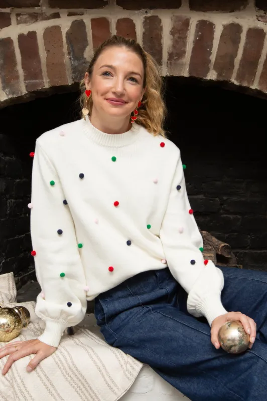 Holiday Pom Pom Heirloom Cotton Sweater made by Duffield Lane