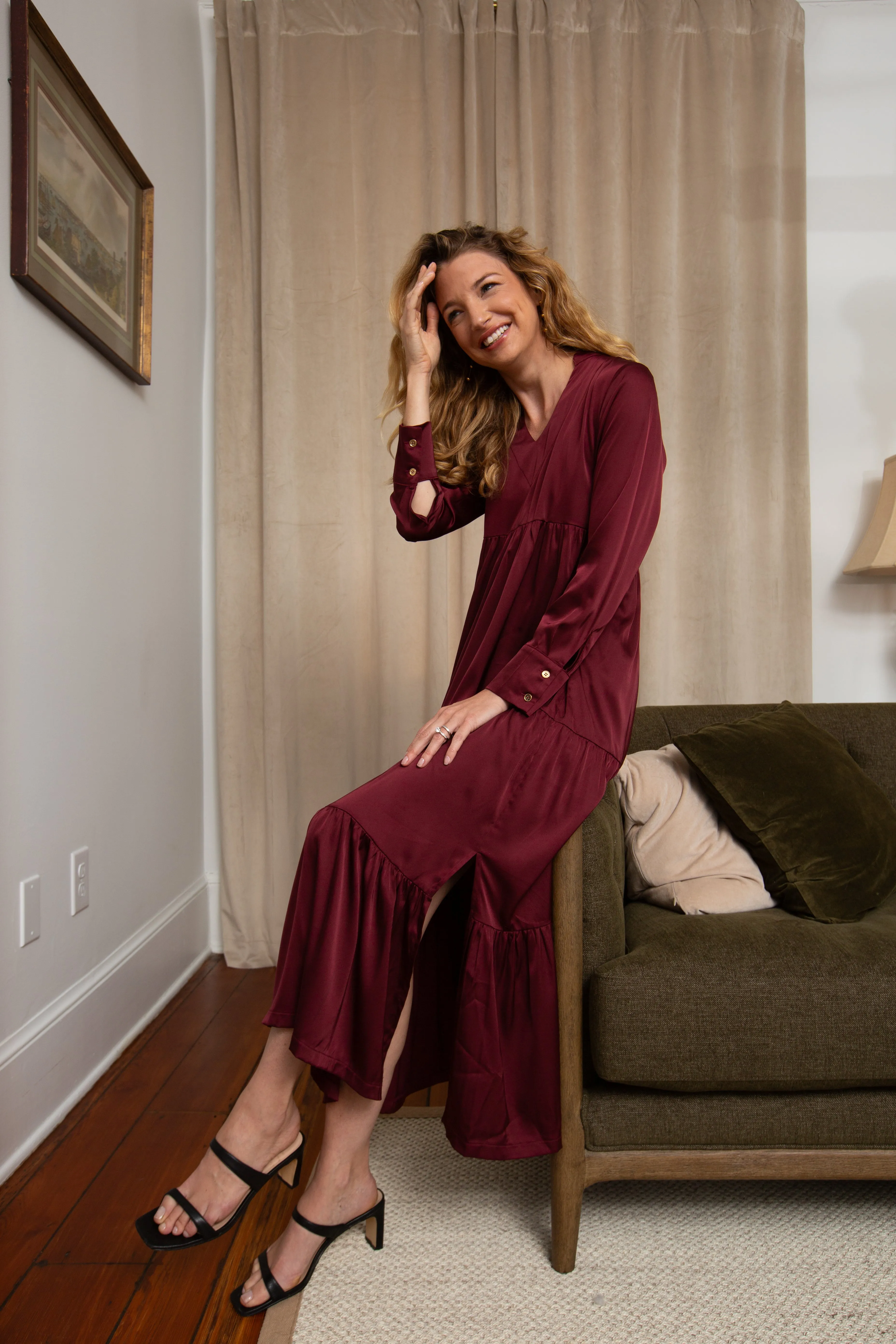 Myka Midi Dress in Pinot Silky Stretch Satin sold by Duffield Lane product image thumbnail 4