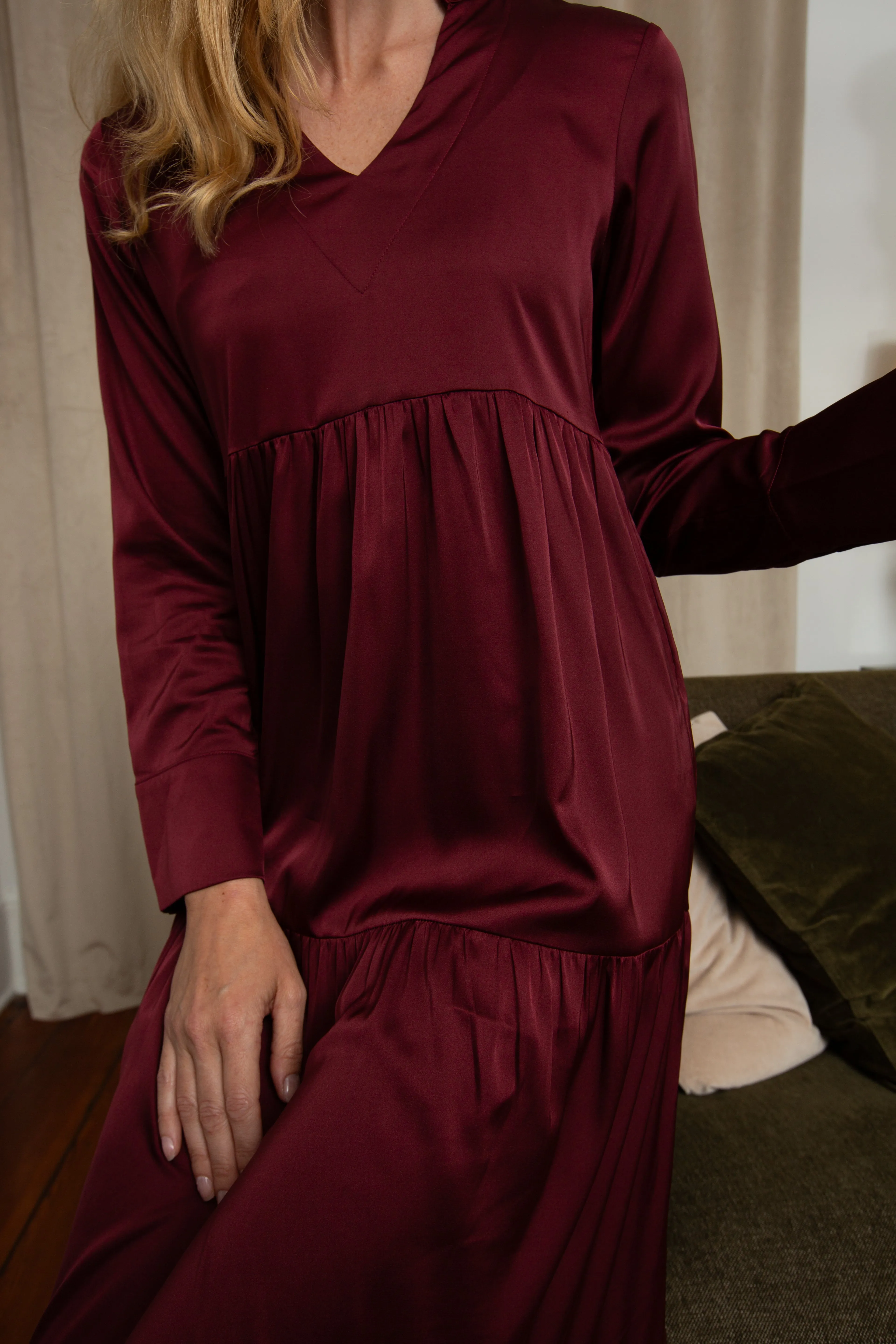 Myka Midi Dress in Pinot Silky Stretch Satin sold by Duffield Lane product image thumbnail 2