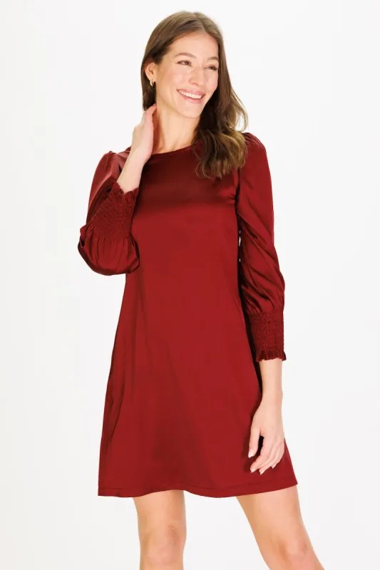 Maren Dress in Pinot Silky Stretch Satin sold by Duffield Lane