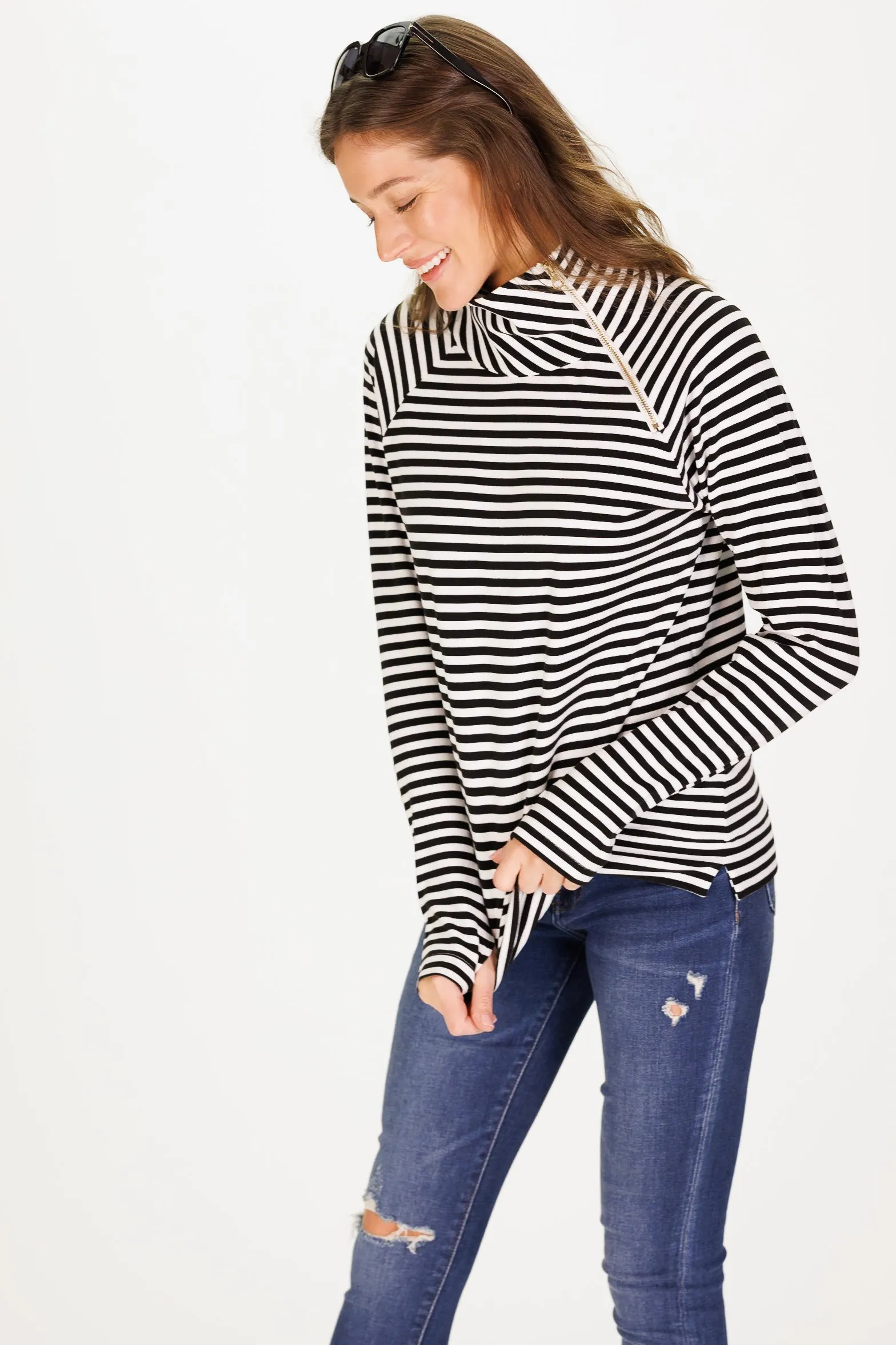 The Bowen Sweatshirt in SuperSoft Black & White Stripe sold by Duffield Lane product image thumbnail 5