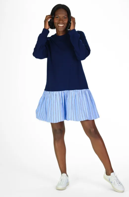 Marisol Dress in Navy SuperSoft with Light Blue Stripe sold by Duffield Lane