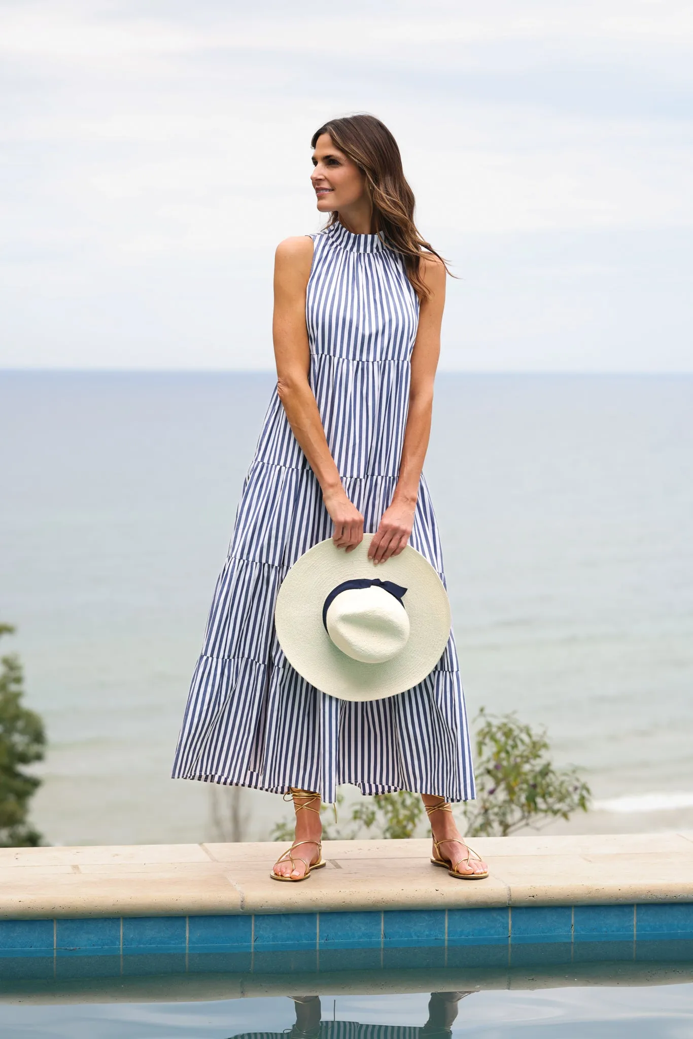 Rosalina Dress in Navy and White Classic Stripe sold by Duffield Lane
