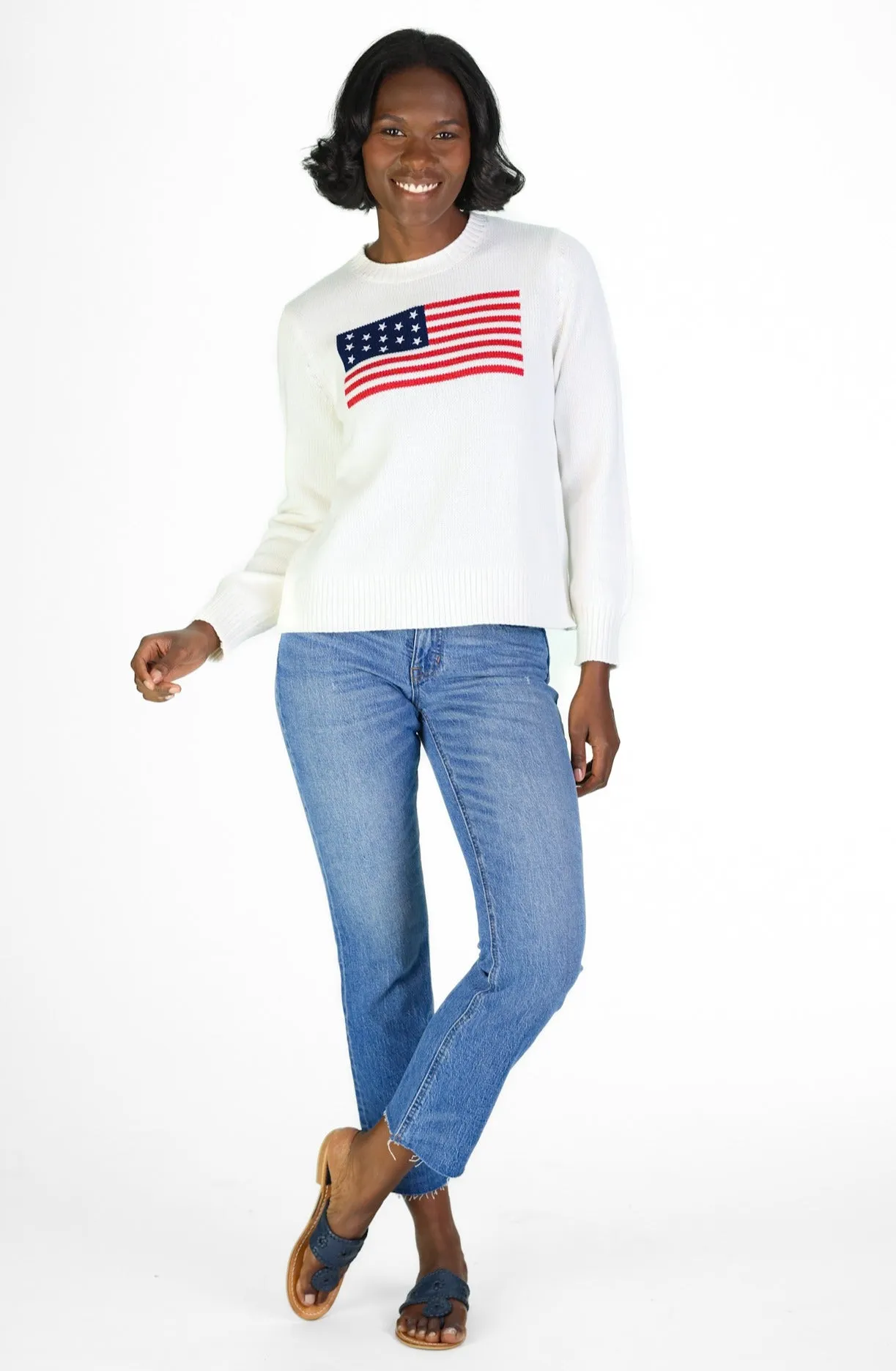 White Sport Crew Flag Sweater sold by Duffield Lane product image thumbnail 2