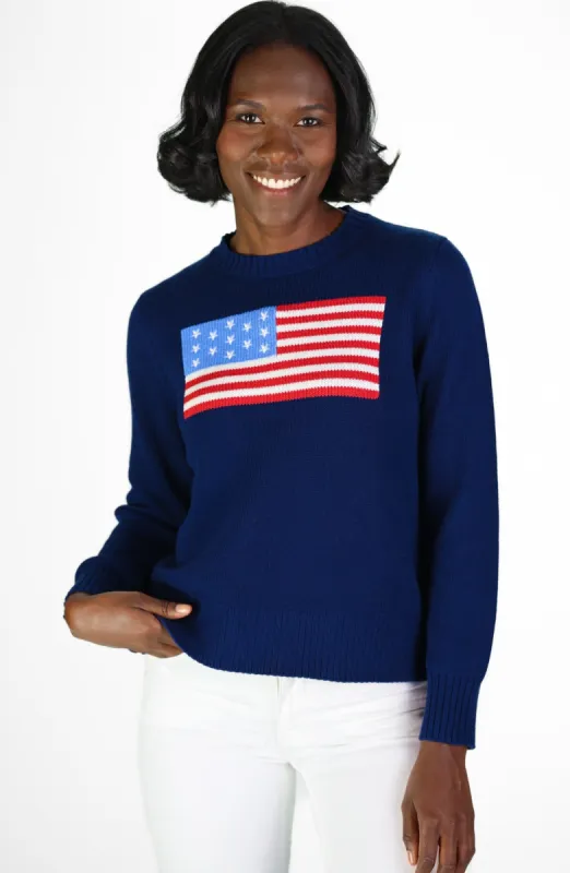 Navy Sport Crew Flag Sweater sold by Duffield Lane