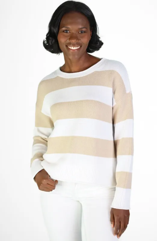 Tan & White Stripe Drop Shoulder Sweater sold by Duffield Lane