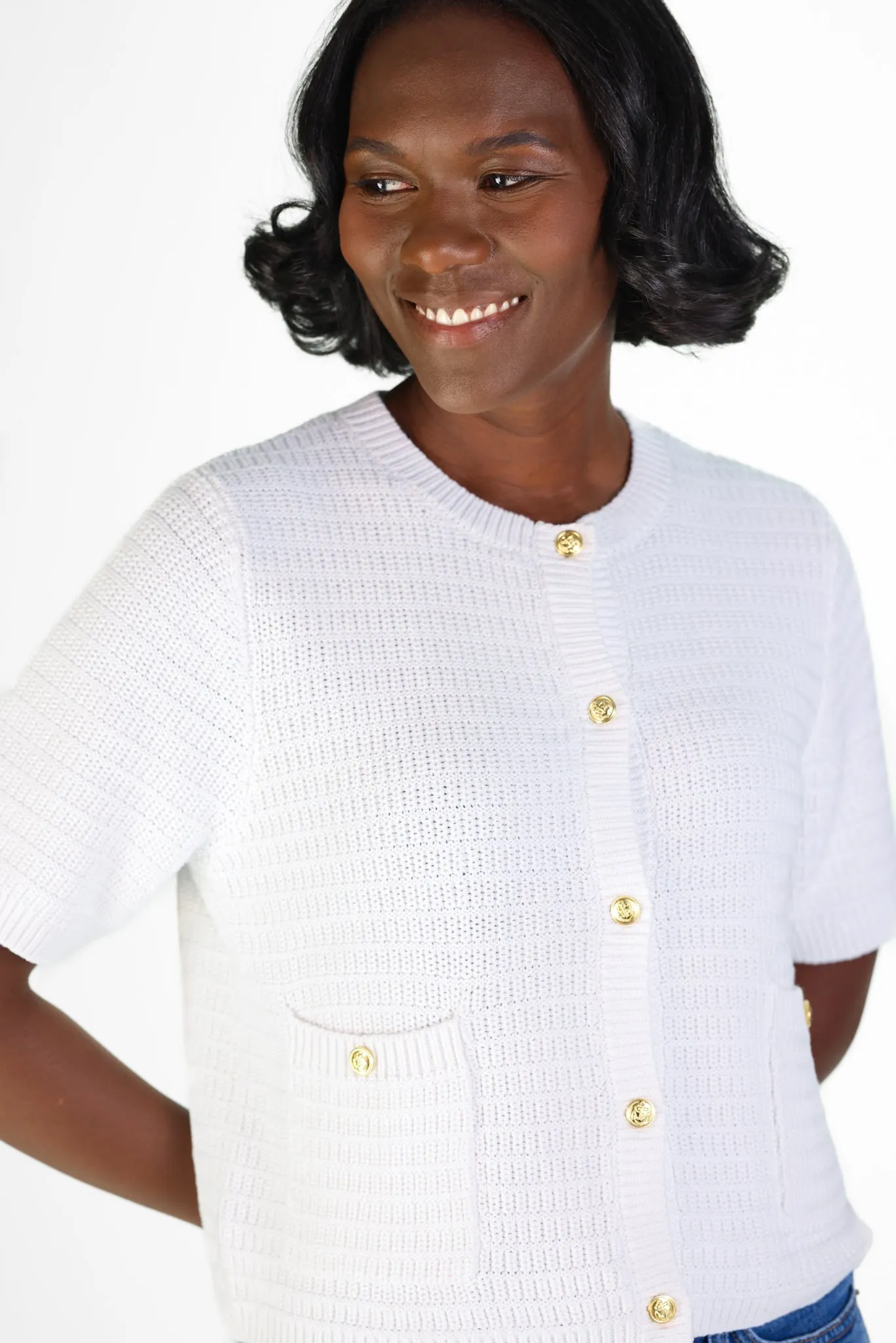 White Short Sleeve Lady Cardigan sold by Duffield Lane product image thumbnail 3