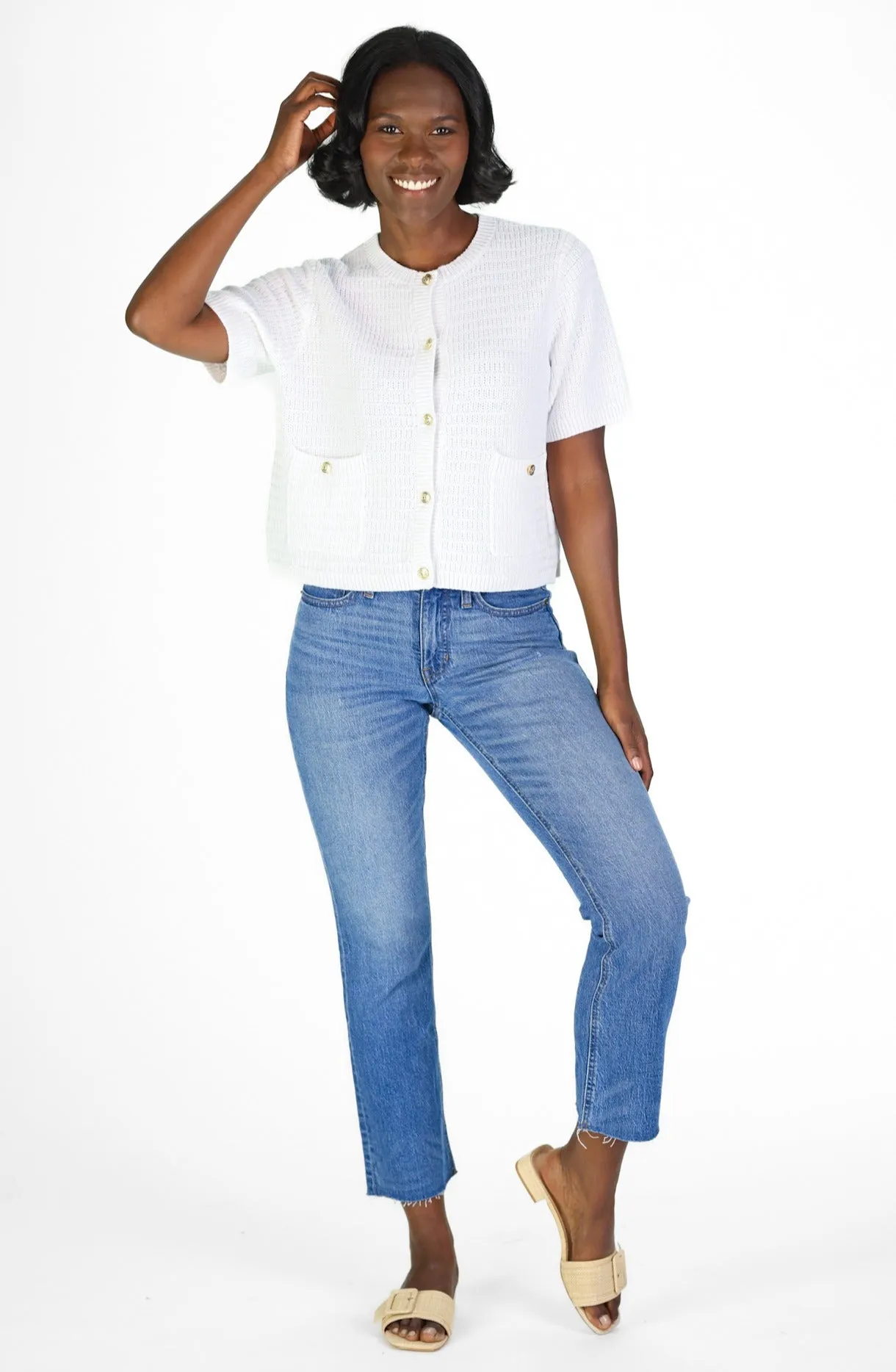 White Short Sleeve Lady Cardigan sold by Duffield Lane product image thumbnail 2