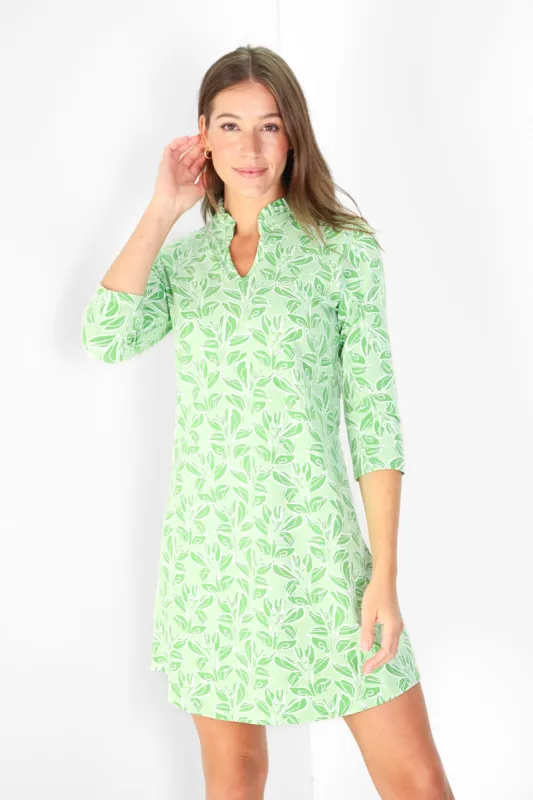 Lillian Dress in Abstract Greens sold by Duffield Lane