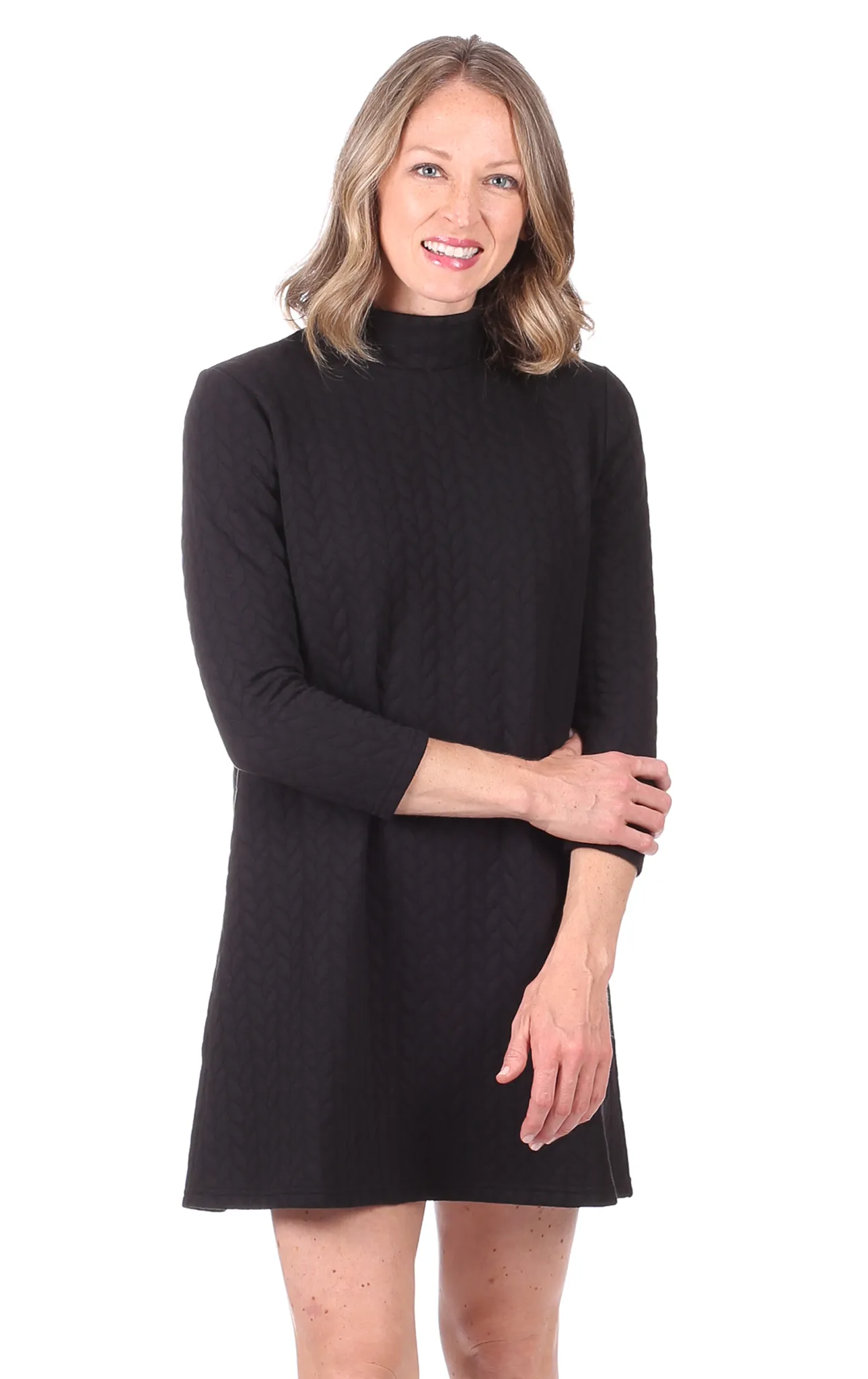 Fletcher Dress in Black Cable Knit sold by Duffield Lane